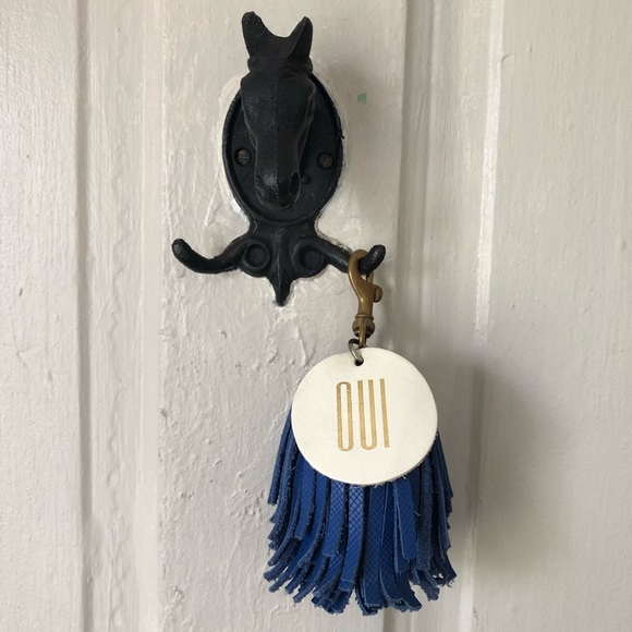 Clare V Handbags - Clare V Blue Leather Oui Pom Pom Tassel